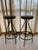 Mid Century Barstool Pair Reupholstered Gray Leather Cushion.
