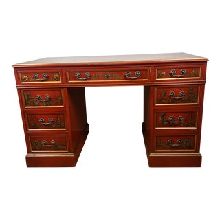 1980s Red Lacquer Chinoiserie Desk For Sale