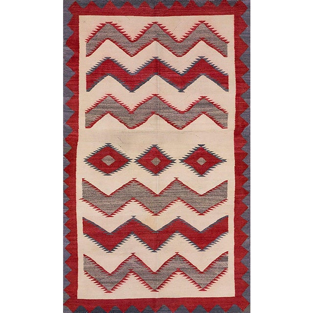 Awesome Ivory Background Color and Tribal Geometric Design Antique American Navajo Flatweave Rug For Sale - Image 15 of 18