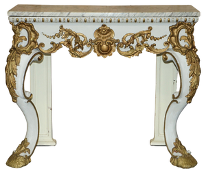 Antique Italian Console Table in Hand-Carved Giltwood and Marble, 1860