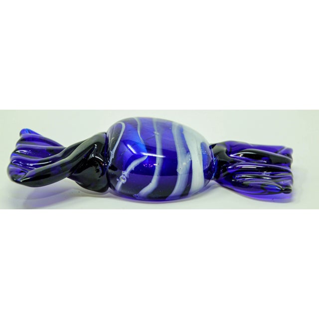 Vintage Murano Decorative Blown Glass Wrapped Blue Hard Candy Paper Weight 6.5" For Sale - Image 11 of 13