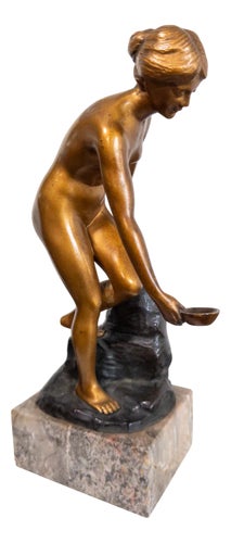 Robert Rudolf, An der Quelle, 1920s, Bronze with Marble Pedestal