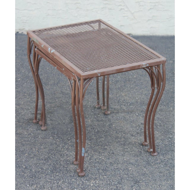 Brown Vintage Mid Century Wrought Iron Set Garden Nesting Tables - Set of 3 For Sale - Image 8 of 13