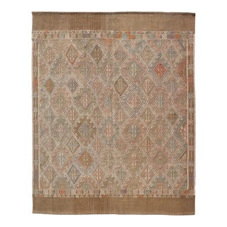 Geometric Diamond Stripe Turkish Vintage Kilim Rug in Warm Earth Tones For Sale