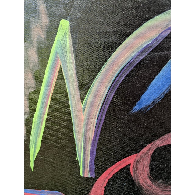 Textile Original Modern Abstract Black and Multicolor Canvas Painting For Sale - Image 7 of 8