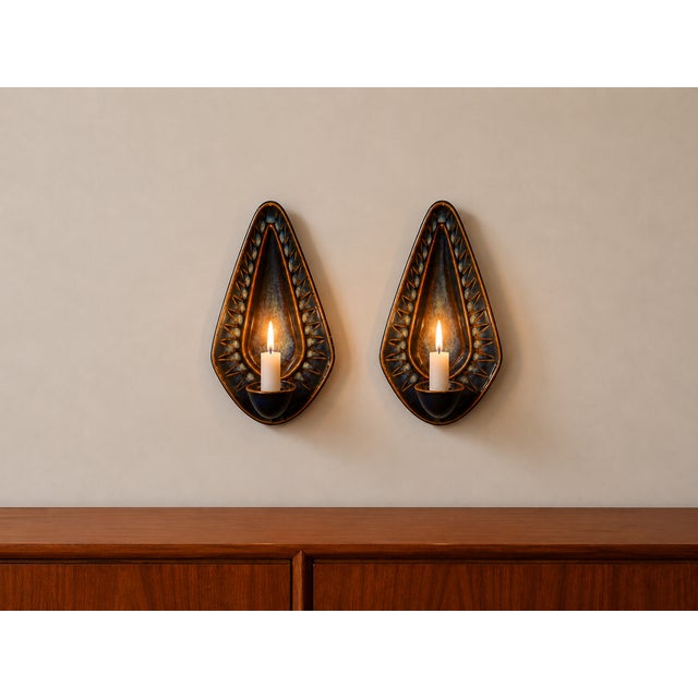 Exceptional pair of candlestick wall lights in stoneware stentøj – model 3351 large. Design by einar johansen for the...