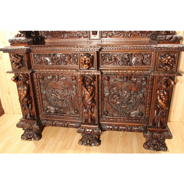 Brown Renaissance-Style Walnut Castle Sideboard, 19th Century For Sale - Image 8 of 16