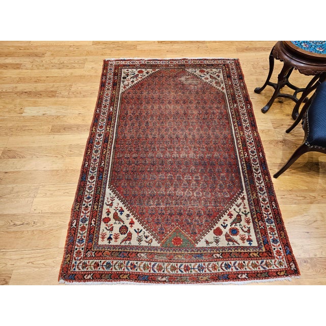 Vintage Persian Malayer Area Rug, Hand-Knotted Wool, Tribal Paisley Pattern, 4x7, Burgundy & Ivory For Sale - Image 12 of 12