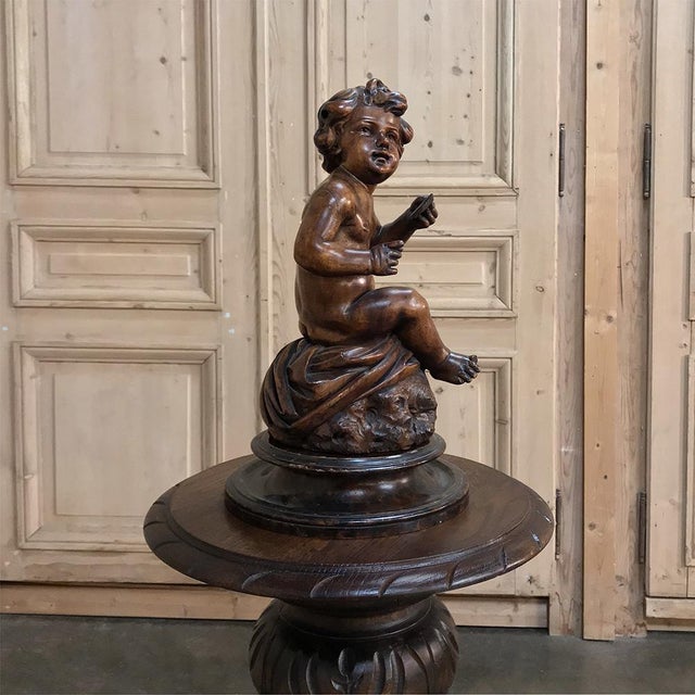 French 18th Century Hand Carved Wood Statue of a Young Boy For Sale - Image 3 of 11