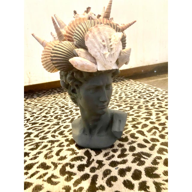 Shell Encrusted Bust in Farrow & Ball Hopper Head For Sale - Image 9 of 12