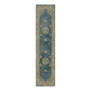 1980s Vintage Chinese Indian Geometric Knotted Hallway Runner Rug For Sale