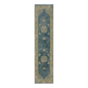 Excellent Blue Cornflower and Ivory Color With Florid Design Vintage Chinese Rug