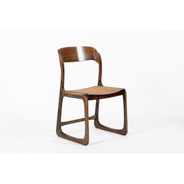 Mid Century Modern French Wood & Cane Wicker Chairs by Baumann For Sale - Image 9 of 13