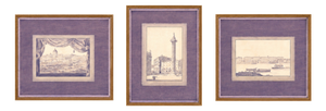 Views of Rome, 19th Century, Ink on Paper, Framed, Set of 3