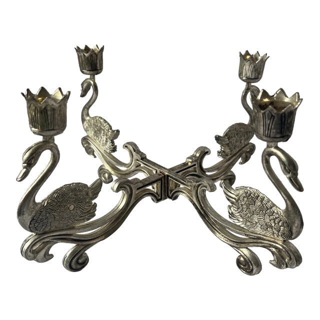 Mid 20th Century Vintage Silver Plated Four Arm Swan Figurine Candelabra Candle Holder Great Britain For Sale
