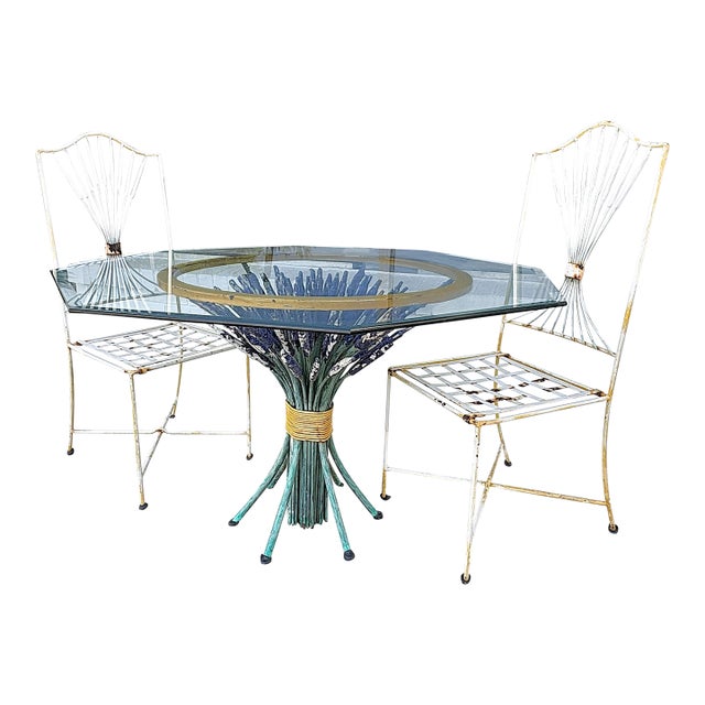 1960's Italian Hollywood Regency Style 'Coco Chanel' Sheaf of Wheat Table With Chairs- 3 Piece Set For Sale