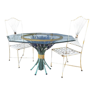 1960's Italian Hollywood Regency Style 'Coco Chanel' Sheaf of Wheat Table With Chairs- 3 Piece Set