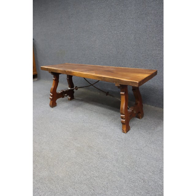 Late 20th Century Spanish Style Iron & Walnut Trestle Base Table For Sale - Image 5 of 9