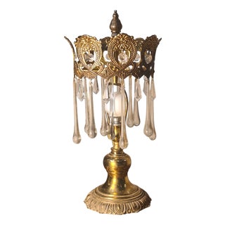 Bronze and Brass Lamp with Glass Teardrop Pendants, 1960s For Sale