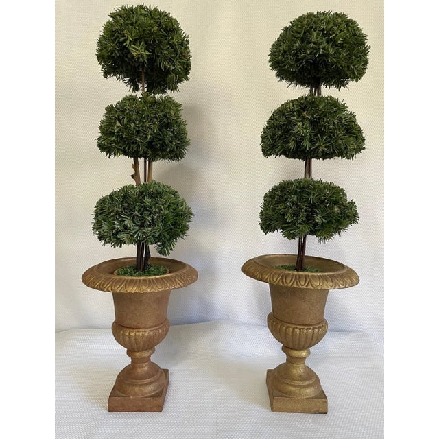 Vintage Cast Iron Gold Jardiniere Urns - a Pair For Sale - Image 12 of 12