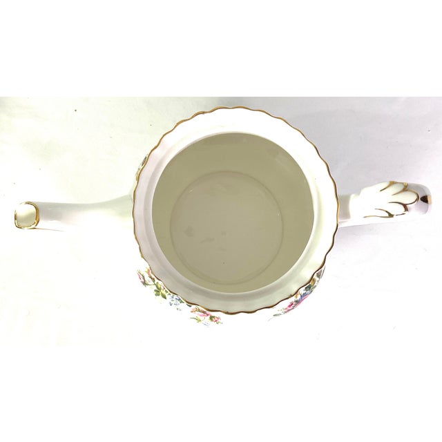 White 1990s Royal Albert-“ Moss Rose” English Fine Bone China Teapot For Sale - Image 8 of 10