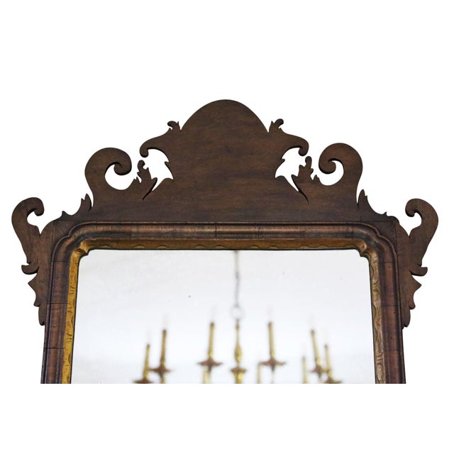 Antique Georgian Revival Walnut and Gilt Fret Cut Overmantle Wall Mirror, 1920s For Sale - Image 4 of 10