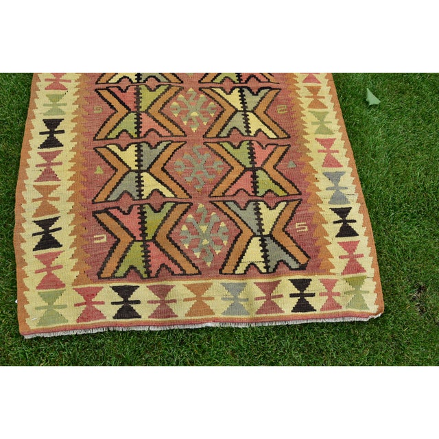 1980s Turkish Traditional Tribal Style Hand Knotted Wool Kilim Rug For Sale In Sacramento - Image 6 of 11