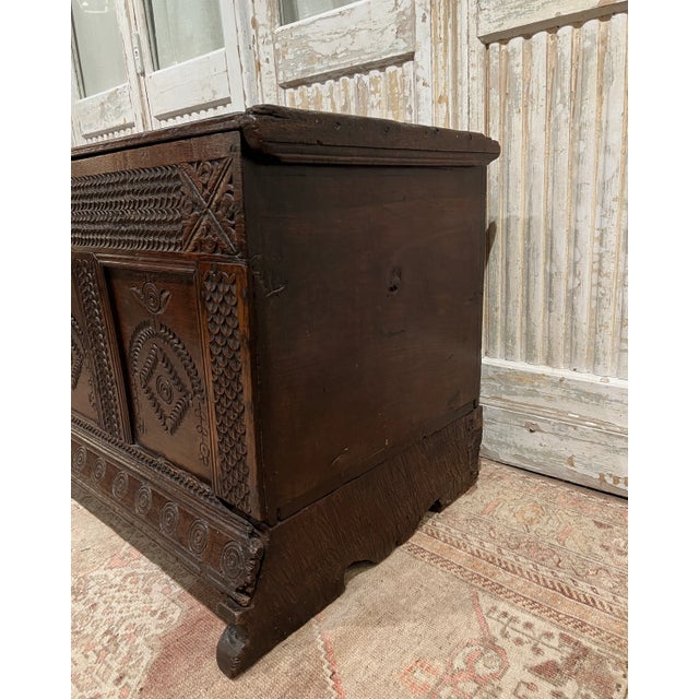 Mid 17th Century English Carved Oak Blanket Chest For Sale - Image 9 of 13