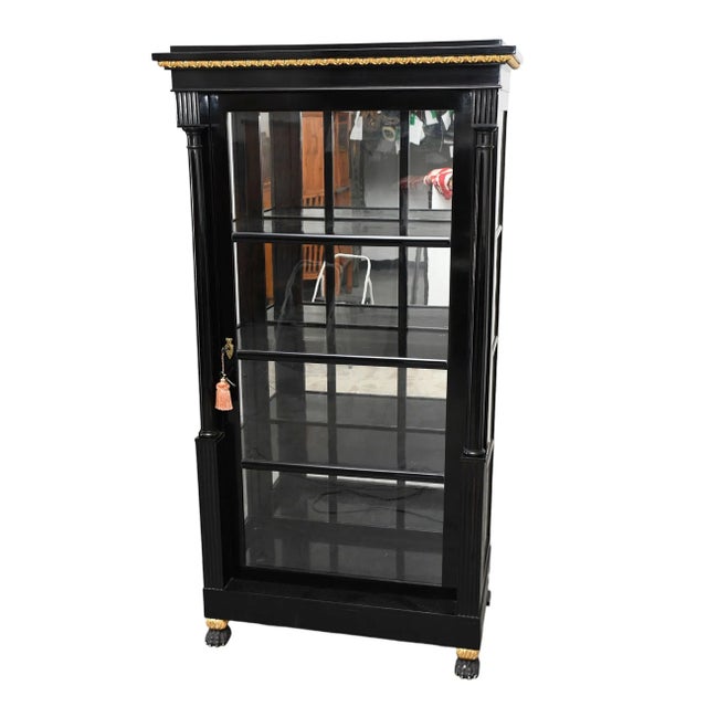 Wood Antique Biedermeier 19th C Black Lacquer Display Cabinet For Sale - Image 7 of 7
