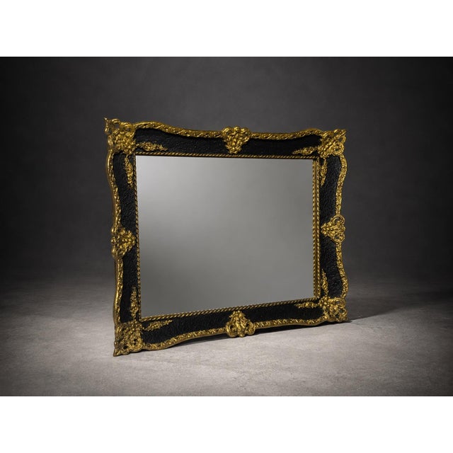 Ornate Black and Gold Antique-Style Wall Mirror For Sale - Image 4 of 6