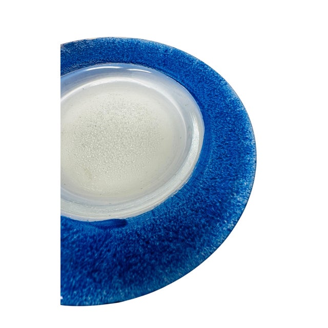 Blue Vintage 80s Mexican Glass Bread Plates - Set of 6 Colorful Textured Rim 5.25" Small Appetizer Side Dishes - Fused Glass For Sale - Image 8 of 18