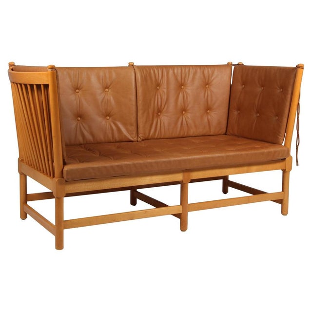 Brown Two-Seat Sofa in Beech and Leather by Børge Mogensen for Fritz Hansen For Sale - Image 8 of 8
