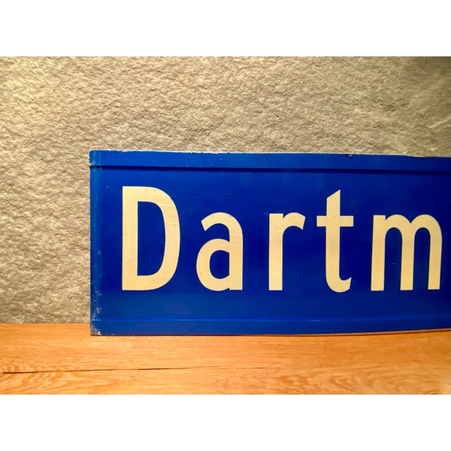 Royal Blue Vintage Original "Dartmouth Ave." Metal Street Sign For Sale - Image 8 of 11
