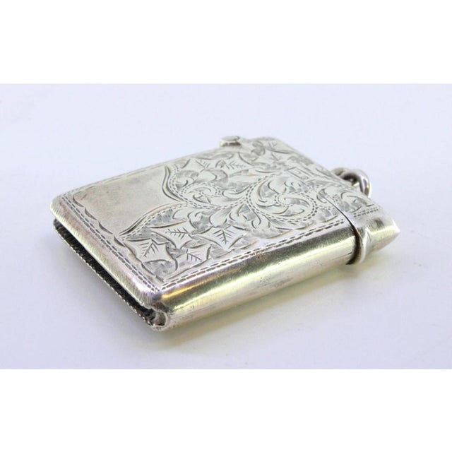 Silver Matchbox with Plant Motifs, Monogram Card and Hanging Ring For Sale - Image 4 of 9