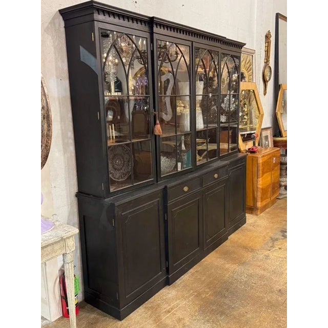 19th Century English Painted Mahogany Breakfront Cabinet For Sale - Image 4 of 5