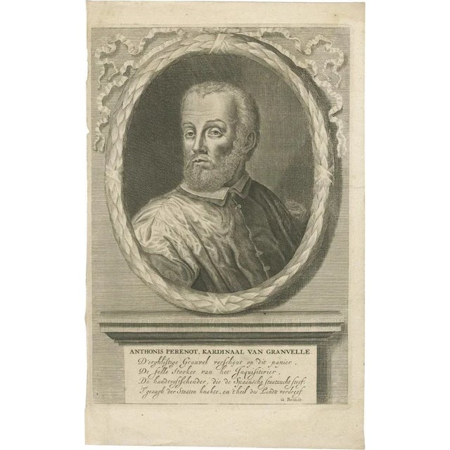 Hugo de Groot, Portrait of Cardinal Granvelle Dutch Engraving, 1681, Print For Sale - Image 10 of 10