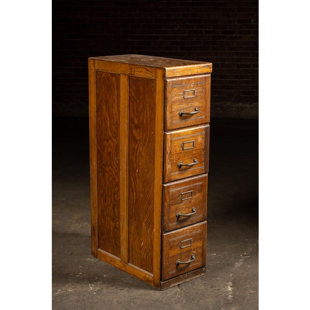 Antique Oak 4-Drawer Filing Cabinet For Sale - Image 4 of 10