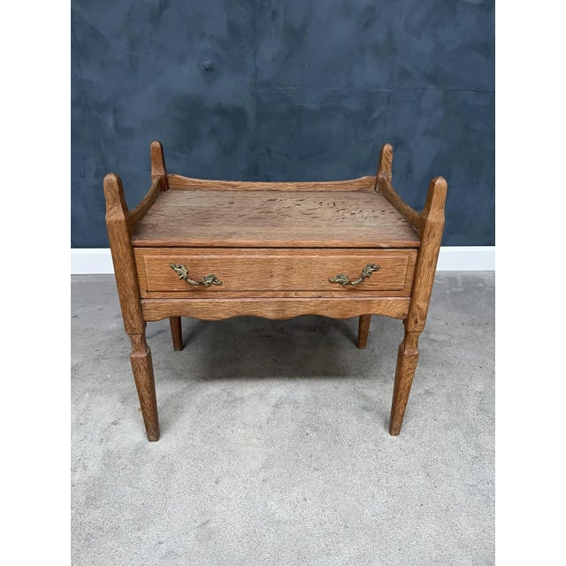 Vintage Oak Nightstand with Brass Handle by Henning Kjærnulf, 1950s For Sale - Image 5 of 8