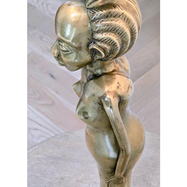 Vintage African Brass Figural Lady Table Lamp With Frosted Globe For Sale - Image 10 of 15