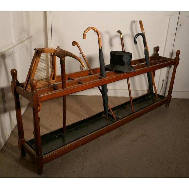 Long Pitch Pine Stick or Umbrella Hall Stand, 1880s For Sale - Image 9 of 10