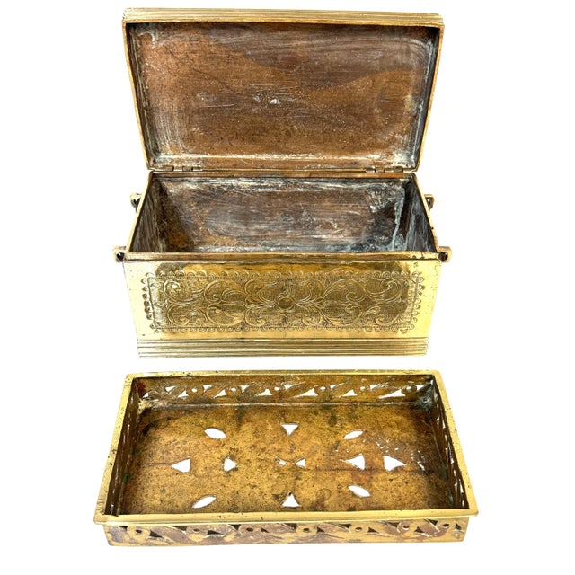 Brass Cast Brass Engraved Brazier Box with Pierced Charcoal Tray, North India For Sale - Image 8 of 18