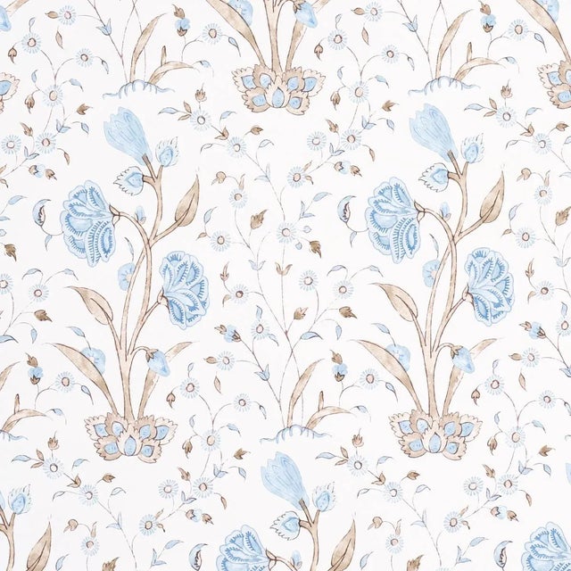 SAMPLE - Schumacher Khilana Floral Wallpaper In Sky For Sale