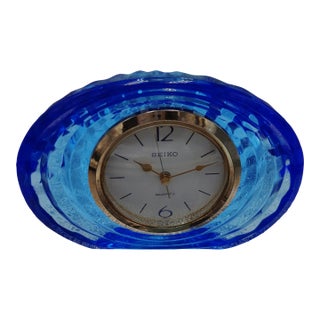 Vintage Seiko Art Deco Blue Quartz Clock For Sale