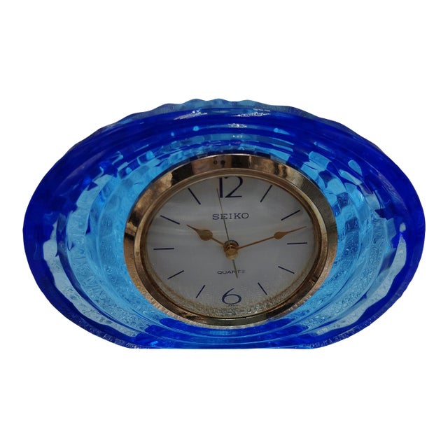 Vintage Seiko Art Deco Blue Quartz Clock For Sale