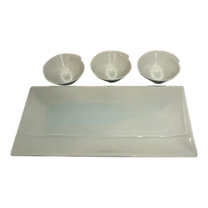 Early 21st Century Japanese Porcelain Sushi Plate and 3 Small Cups