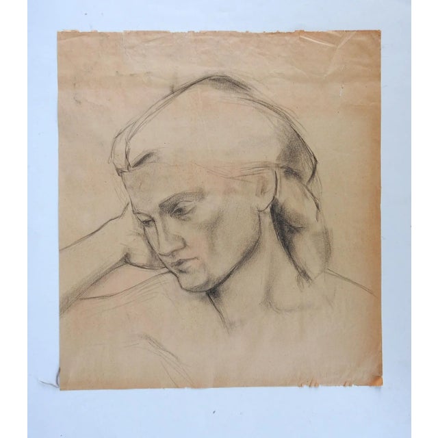 French Vintage Portrait Study of Woman Drawing For Sale - Image 3 of 4