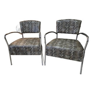 Mid Century Style Chrome Framed Chairs With Snakeskin Upholstery For Sale