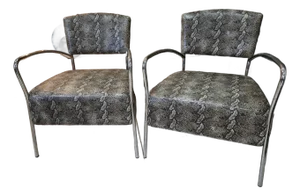 Mid Century Style Chrome Framed Chairs With Snakeskin Upholstery
