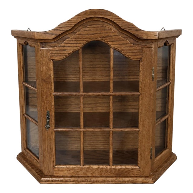 Vintage Architectural Oak Wall-Mounted Curio Cabinet For Sale