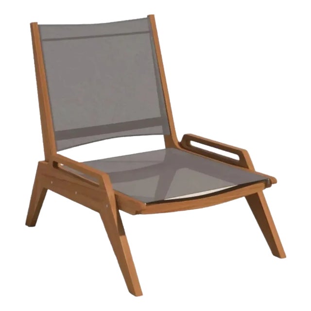 Hi Teak Draper Teak Outdoor Sling Chat Chair For Sale